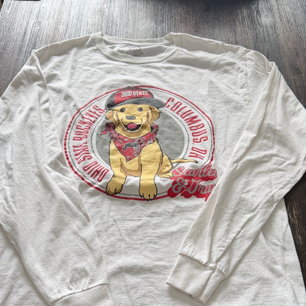 The Ohio State Pro Edge White Long Sleeve Tee with Red and Yellow Graphic